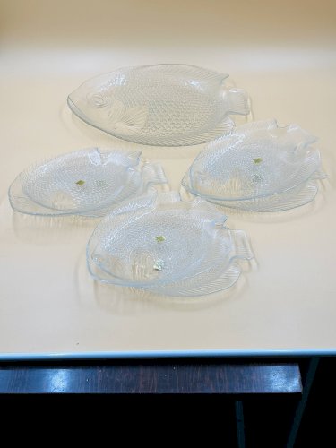 Service à poisson Arcoroc en verre – 1 plat et 6 assiettes