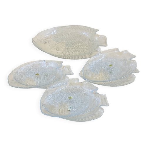 Service à poisson Arcoroc en verre – 1 plat et 6 assiettes