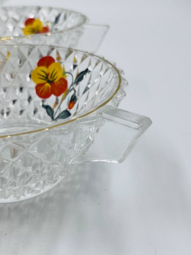 Service à salade de fruits en verre décor pensée vintage