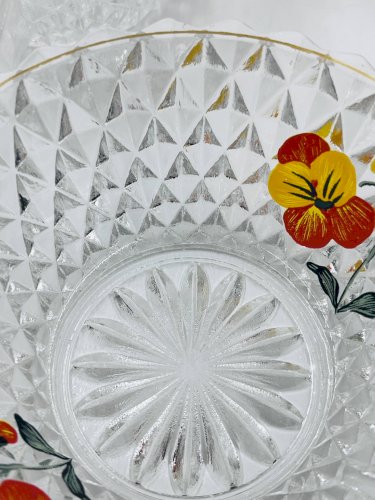 Service à salade de fruits en verre décor pensée vintage