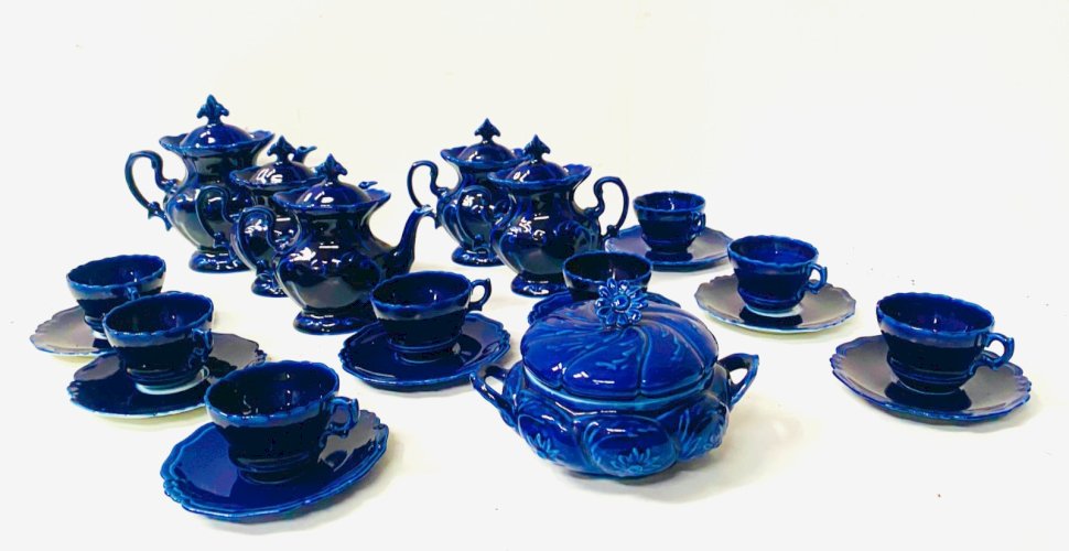 Service a thé café Art Déco en faïence polychrome XX siècle
