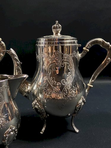 Service à thé café en métal argenté de style Louis XV Cafetière théière sucrier