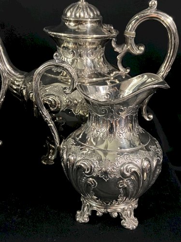 Service à thé café en métal argenté de style Louis XV Théière cafetière sucrier