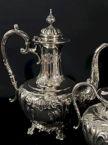 Service à thé café en métal argenté de style Louis XV Théière cafetière sucrier