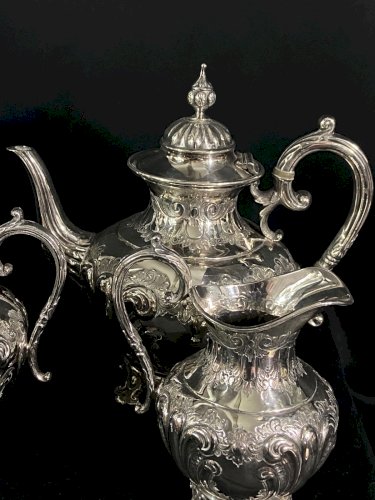 Service à thé café en métal argenté de style Louis XV Théière cafetière sucrier