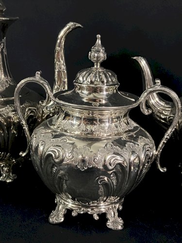 Service à thé café en métal argenté de style Louis XV Théière cafetière sucrier