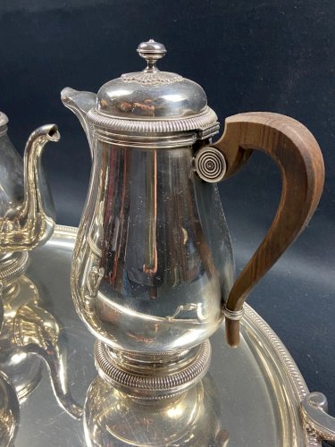 Service à thé café en métal argenté signé CHRISTOFLE modèle Malmaison plateau