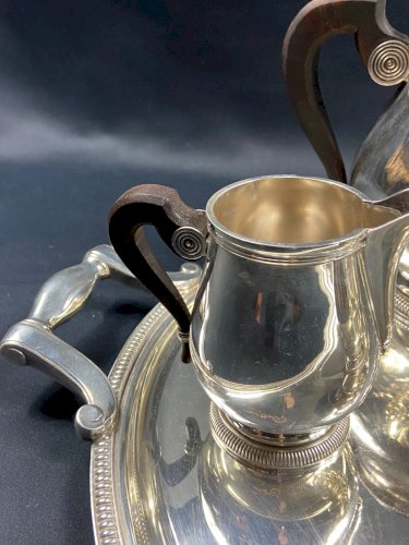 Service à thé café en métal argenté signé CHRISTOFLE modèle Malmaison plateau