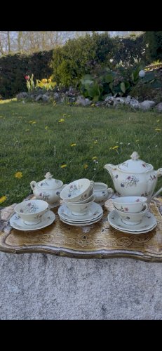 Service à thé café vintage Limoges France – 6 personnes – L’Art de la Table Marseille – Porcelaine fleurie – 15 pièces