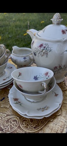 Service à thé café vintage Limoges France – 6 personnes – L’Art de la Table Marseille – Porcelaine fleurie – 15 pièces