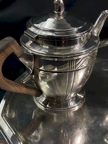 Service à thé et à café en métal argenté design Art déco avec plateau de service