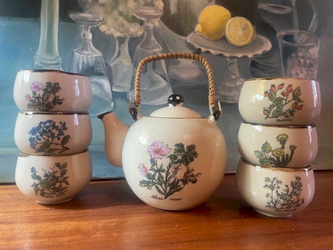 Service à thé Japonais en grès vintage