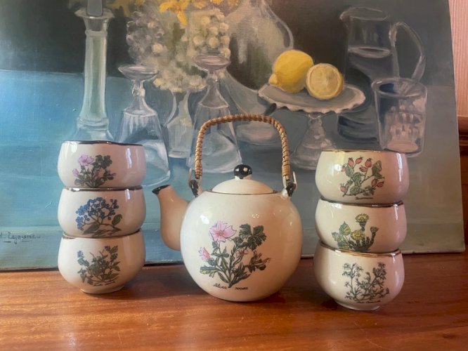 Service à thé Japonais en grès vintage