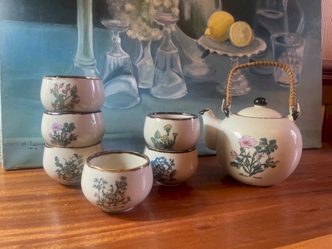 Service à thé Japonais en grès vintage