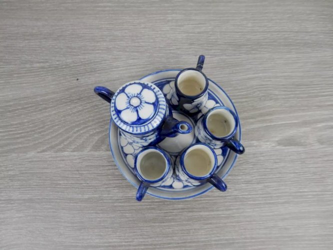 Service à Thé Miniature Asiatique en Porcelaine - Décor Bleu et Blanc - Vintage