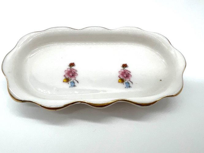Service à thé miniature en porcelaine – Fabriqué à Taïwan – Décor floral et doru