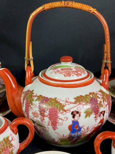 Service à thé porcelaine Satsuma Japon décor Geisha lithophanie Théière tasse...