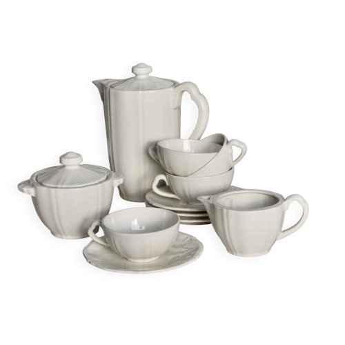 Service à thé pour 4 vintage en faïence ivoire au marli chantourné