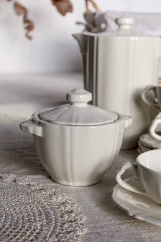 Service à thé pour 4 vintage en faïence ivoire au marli chantourné