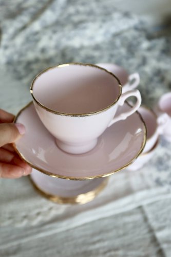 Service à thé vintage rose 6 personnes porcelaine anglaise