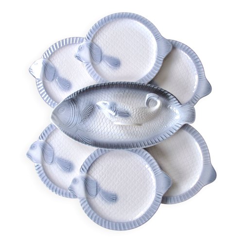 Service ancien en barbotine poisson signé West Germany Staffel