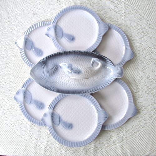 Service ancien en barbotine poisson signé West Germany Staffel