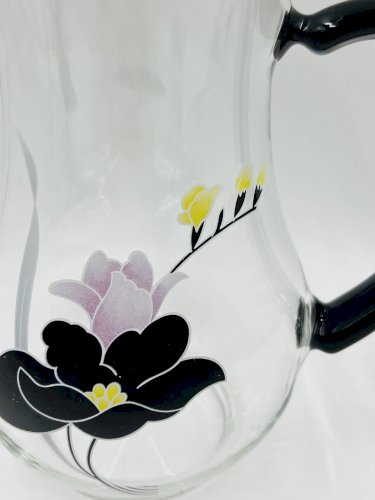 Service carafe et verres vintage décor floral