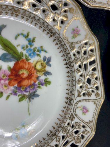 Service dessert porcelaine ajourée style Meissen Dresde Carl Thieme Postschappel