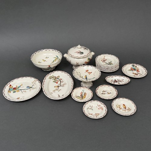 Service dinette 19 pièces Choisy-le-Roi décor d'oiseau et naturaliste M3981