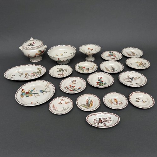 Service dinette 19 pièces Choisy-le-Roi décor d'oiseau et naturaliste M3981