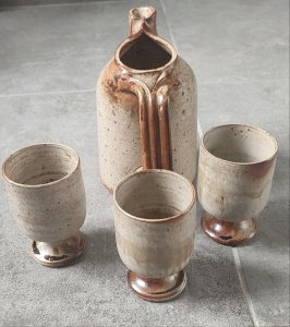 Service Trio en grès pyrité Puisaye Jean-Pierre Prud'homme.