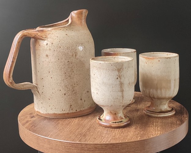 Service Trio en grès pyrité Puisaye Jean-Pierre Prud'homme.