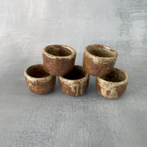 Serviteur 3 compartiments et 5 petits pots en grès vintage