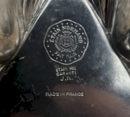 serviteur à 3 compartiments en étain fin Normand J.N. prise poisson