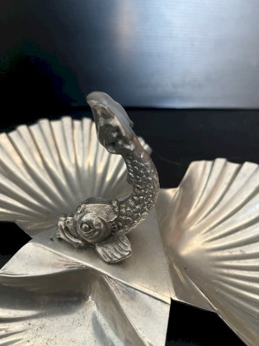 serviteur à 3 compartiments en étain fin Normand J.N. prise poisson