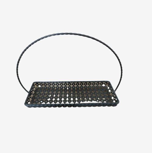 SERVITEUR PLATEAU EN RIGITULLE METAL PERFORE TREFLE NOIR ANNEES 50 60 VINTAGE