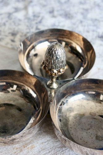 Serviteur vintage métal argenté – Triple coupelle ronde - Poignée gland
