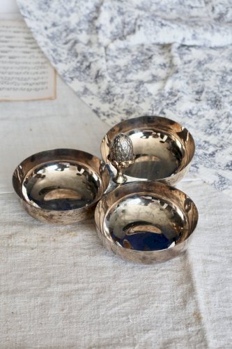Serviteur vintage métal argenté – Triple coupelle ronde - Poignée gland