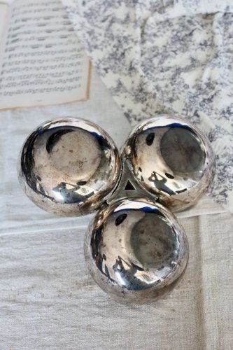 Serviteur vintage métal argenté – Triple coupelle ronde - Poignée gland
