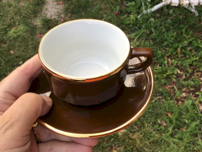 Set 2 tasses à café + soucoupes bistrot marron  ø 8 cm Yves DESHOULIERES NESCAFE