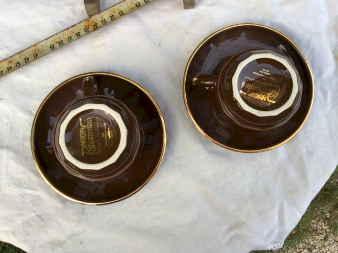 Set 2 tasses à café + soucoupes bistrot marron  ø 8 cm Yves DESHOULIERES NESCAFE