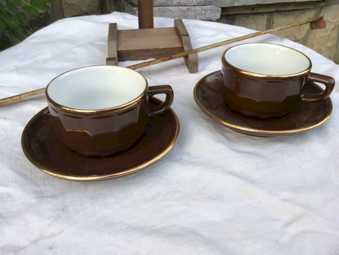 Set 2 tasses à café + soucoupes bistrot marron  ø 8 cm Yves DESHOULIERES NESCAFE