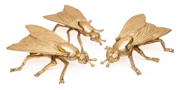 Set of 3 golden fly ashtrays