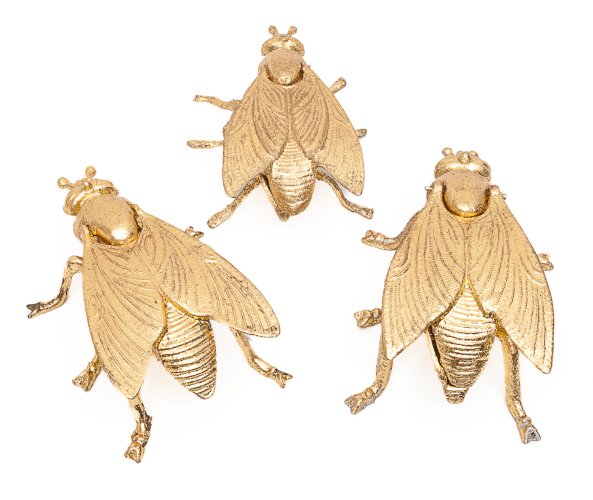 Set de 3 cendriers mouches dorés
