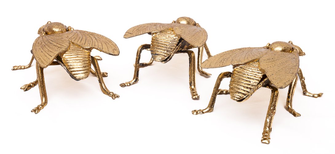 Set de 3 cendriers mouches dorés 