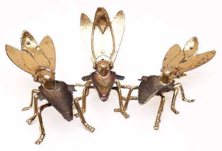 Set de 3 cendriers mouches dorés 