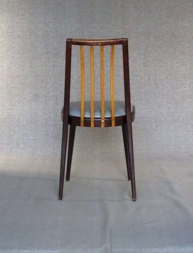 Set de 4 chaises bicolores Thonet 1960 assises cuir gris clair.
