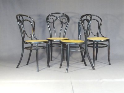 Set de 4 chaises KOHN "noir Empire" vers 1880, +  Thonet   -