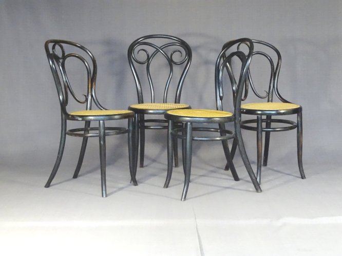 Set de 4 chaises KOHN "noir Empire" vers 1880, +  Thonet   -