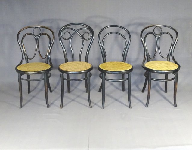 Set de 4 chaises KOHN "noir Empire" vers 1880, +  Thonet   -
